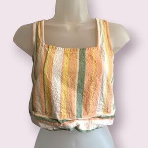 Roxy Striped Crop Tank Top - Multicolor Square Neck Sleeveless - Size M